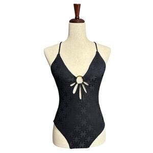 NWT Trina Turk Black One Piece Swimsuit with Plunging V-Neck Size 6 LL0740